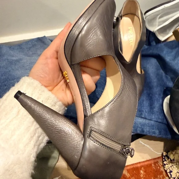 Prada Women's Dark Brown Peep-Toe Heels - Picture 4 of 5